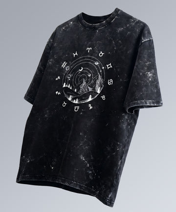 Unisex Acid-Wash Oversized Tee – Celestial Zodiac Edition