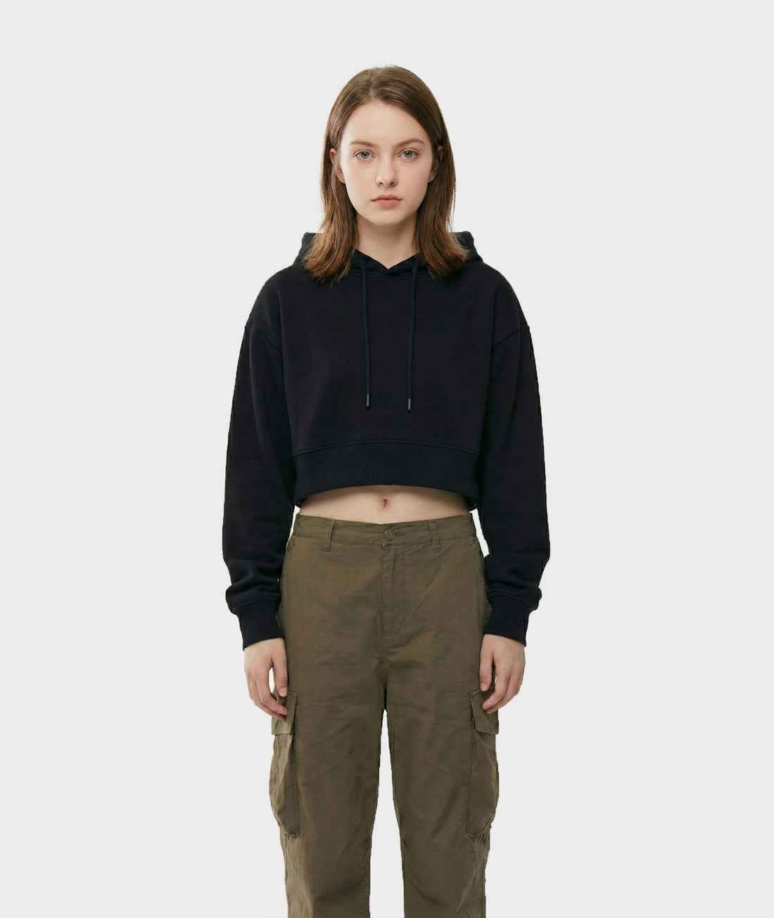 Women's Cotton Cropped Hoodie - Black
