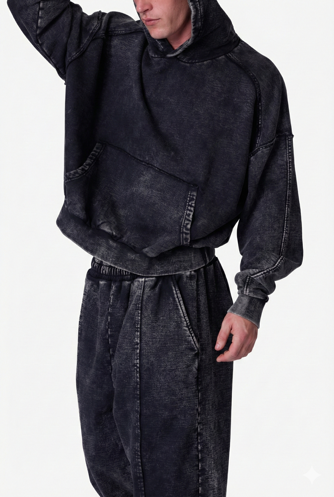 Unisex Acid Washed Oversized Heavyweight Hoodie - Black